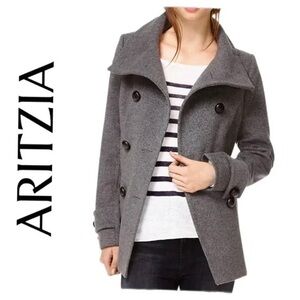 Babaton Howell Grey Wool Cashmere Blend Peacoat Women’s Funnel Neck Coat, S